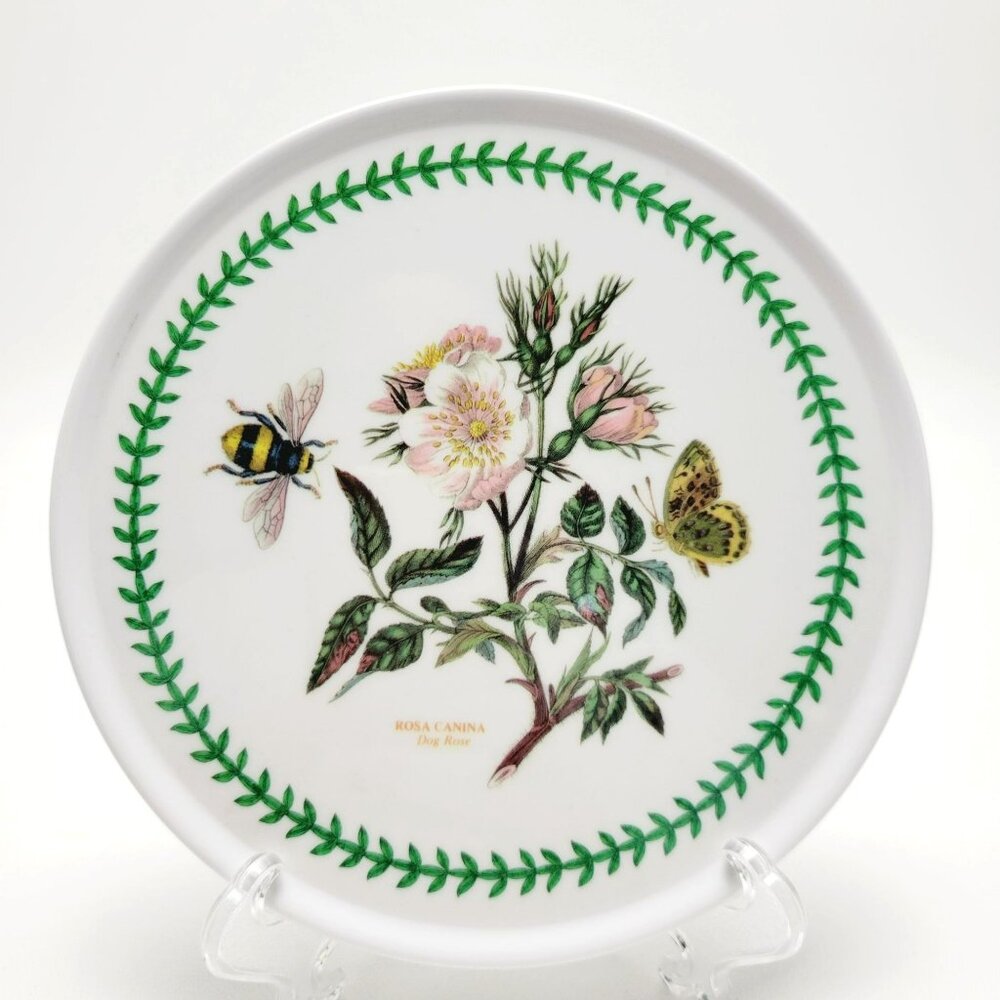 Portmeirion Botanic Garden Melamine 6" Round Tea Tile Trivet Dog Rose Flower Bee